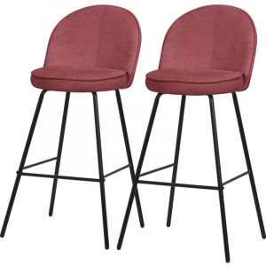 ML-Design Lot de 2 Tabourets de Bar en Tissu Rouge, Hauteur 75 cm, Chaises de Comptoir Rembourr&eacute;es avec Dossier et Repose-Pieds, Structure