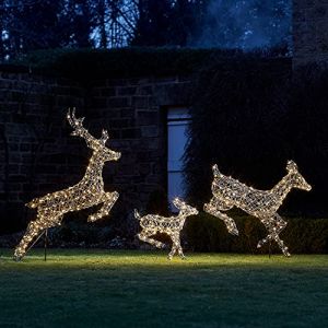 Lights4Fun Déco Lumineuse Trio de Rennes de Noël en Rotin avec LED Couleur Changeante pour Extérieur