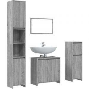 VidaXL Ensemble de Meubles de Salle de Bain Armoire de Rangement de Lavabo Placard de Salle de Bain Armoire à Miroir 4 pcs Sonoma Gris
