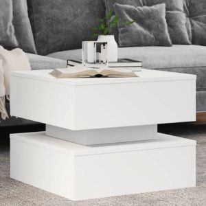 VidaXL Table Basse avec Lumières LED, Bout de Canapé, Table d'Appoint, Meuble de Salon Salle de Séjour Maison Intérieur, Moderne, Blanc