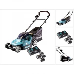 Makita Dlm 432 PF4 Tondeuse à gazon sans fil 36 v (2x 18 v ) 43 cm sans balais + 4x batterie 3,0 Ah + double chargeur