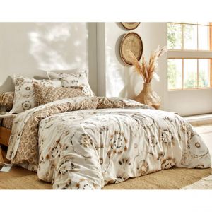 Drap-housse KAYA beige en percale de coton