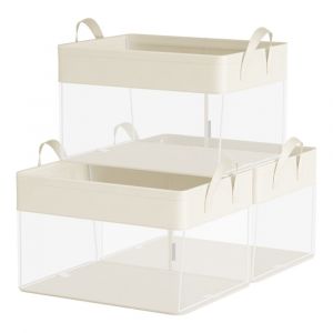 Songmics Boîtes de rangement lot de 3 taille moyenne pliable couleur crème