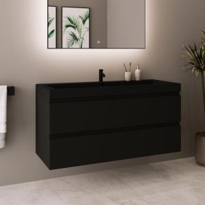 LOMAZOO meuble de salle de bain Monaco noir mat - lavabo noir -100cm