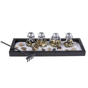 Lachineuse - Jardin Zen Japonais 4 Bonzes - Décoration Zen - Jardin Miniature avec Sable - pour Intérieur Maison Bureau - Idée Cadeau Japon - Déco Asie