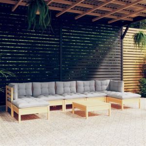 VidaXL Salon de jardin 8 pcs avec coussins gris bois de pin