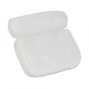 Relaxdays Coussin de Bain, Oreiller rembourré Doux, soutient tête & Nuque, H x L x P: 9 x 38 x 36 cm, 6 ventouses, Blanc