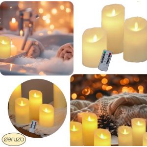 Bougies à Led avec flamme mobile - lot de 3 - piles incluses-Télécommande -Temporisateur