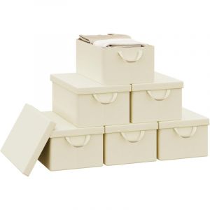Woltu - Lot de 6 Boîte de Rangement 48x29x20 cm, avec Couvercle, Coffre de Rangement en Tissu non Tissé, Pliable, Crème