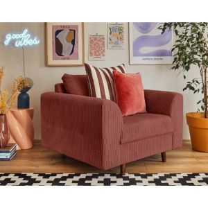 Fauteuil en velours côtelé terracotta