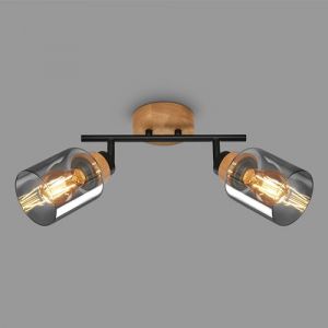 Lampe spot, avec bois, verre fumé, 2xE27/max.10W