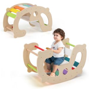Cheval à bascule et arche d'escalade Coast 2-en-1 pour enfants - Bois de hêtre - 80 x 41,5 x 48,5 cm - Morekeur