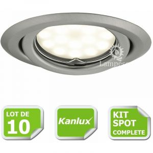 Kanlux Kit complete de 10 Spots encastrable chrome mat orientable marque avec GU10 LED 5W blanc froid 6000K