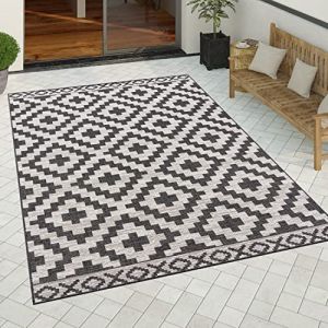 Paco Home Tapis Exterieur Terrasse Salon Cuisine Motif Scandinave Motif Geometrique Moderne Motif Ethnique Motif Losange, Dimension:200x280 cm, Couleur:Noir