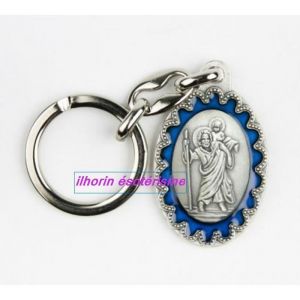 Porte clés Saint Christophe bord émaillé bleu - Livraison gratuite