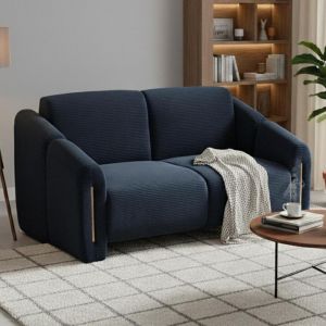 Canapé 2 places design Maximilien Métal doré et Velours côtelé Bleu foncé