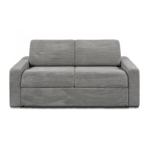 Canapé 3 places convertible express en velours côtelé gris clair - Couchage 140 cm - Matelas 14 cm - CALITO