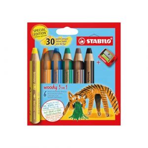 Image de Stabilo Woody 3in1 - Crayon de couleur - Etui carton x 6 crayons de coloriage woody - Edition "30 ans de fun" Tigre + 1 taille-crayon