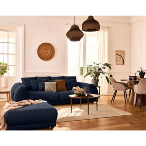 Image de Amadora - canap&eacute; droit 4 places en velours c&ocirc;tel&eacute; - Bleu