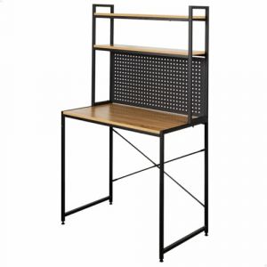 AKTIVE Max Home Bureau avec Étagères, 84X50X148 cm, Bois et Acier Noir, Plateau Perforé, etagères, Bureau et Étude, Style Industriel, Pieds Réglables, Stable, Bureaux (18440)