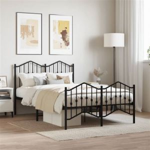 VidaXL Cadre de Lit Métal avec Tête de Lit Pied de Lit, Lit Double avec Sommier à Lattes, Lit Adulte avec Pied Chambre, Moderne, Noir 120x200 cm