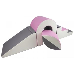 Set de blocs en mousse 4 éléments avec petit pont blanc, rose clair, gris