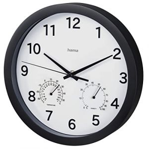 Hama Horloge murale Pure Plus, ø 25cm, av. therm./hygro., silenc., noire (186342)