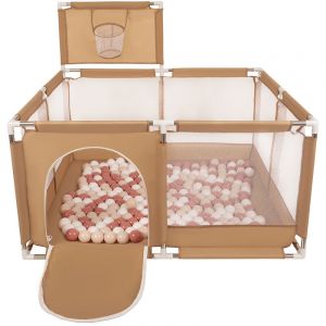 Parc Bébé Avec 200 Balles Plastiques Aire De Jeu Pliable Basket, Beige : Beige Pastel/Saumon/Blanc - beige : beige pastel/saumon/blanc - Selonis
