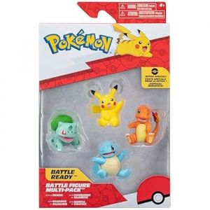 Bizak Pokemon 63222977 Lot de 4 Mini Figurines de la région Kanto, Pikachu, Bulbasaur, Squirtle et Charmander, Produit Officiel, collectionneurs Fans de la série Anime et pour Enfants à partir de 4