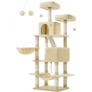 Feandrea - Arbre à Chat, Hauteur 168 cm, avec 13 Griffoirs, 2 Plate-forme, 2 Niches, Panier, Hamac, Pompon, Tissu Peluche, Multi-niveaux pour Chat