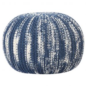 Image de VidaXL Pouf tricoté à la main Bleu et blanc 50 x 35 cm Laine