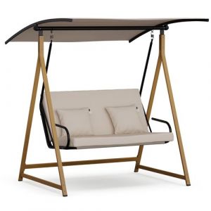 Blumfeldt Fauteuil balançoire de jardin réglable pour 2, matelas épais, capote pour ombre et protection solaire, robuste pour 160 kg, châssis