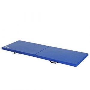 Homcom Tapis de Gymnastique Yoga Pilates Fitness Pliable Portable Grand Confort 180L x 60l x 5H cm revêtement synthétique Bleu