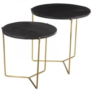 Julia-Set De 2 Tables Basses Rondes Gigognes, Manguier Noir Et Laiton