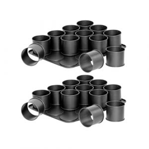 Zenker 9346350 Lot de 2 Plaques pâtisserie avec 12 mini moules ronds, 24 mini moule à flan, 24 petits moules gâteaux hauts, plaque cuisson, Acier, Noir, 38 x 30 cm