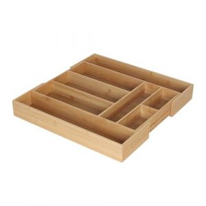 Relaxdays Organisateur de Couverts Extensible, Bambou, H x L x P 6,5 x 33-49,5 x 47,5 cm, 6-8 Compartiments, Naturel
