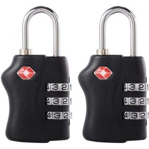 XC Source Serrures à bagages TSA, cadenas de sécurité à 3 chiffres, cadenas à combinaison,pour valise sac bagage, Noir [2 Pack]