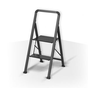 MSV Escabeau 2 marches pliant anti-dérapant en Acier - Max 150kg (47,5x42,5x85cm) Noir Mat