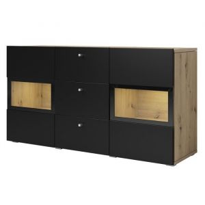 Buffet 2 portes et 3 tiroirs collection RAMOS. Coloris chêne et noir super mat