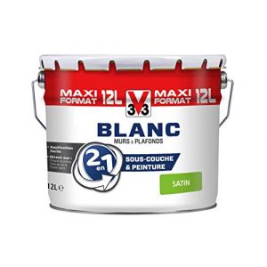 V33 Peinture intérieure Blanc 2 en 1 murs et plafonds, Blanc sat 12L