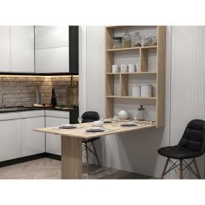 Mondrian - table murale rabattable avec rangements - 4 personnes - bois - Bois