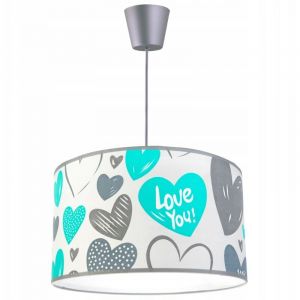 Image de Light-Home - TURQUOISE HEART - Abat Jour Suspension Luminaire Lustre - E27 - Classique 1-Lumières 35 cm - Bleu et Gris