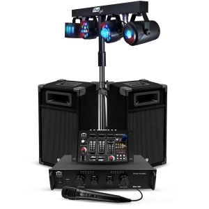 Bm sonic Pack Sono 300W BMS-DJ300-USB-BT Initiation DJ Enceintes Ampli Table de Mixage Bluetooth, Kit d'&eacute;clairage Euphoria LED
