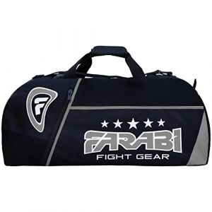 Sac d'entraînement avec Bretelles - Farabi Sports Gym Fitness - Sac de Boxe fourre-Tout, Voyage Sac de Sport - Noir/Gris