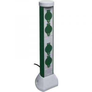 Rev GreenCraft - Colonne de prise d'extérieur à 4 prises - Hauteur : 52 cm - Protection IP44 contre les projections d'eau - Vert
