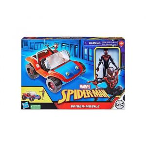Coffret spider-man : spider-mobile + miles morales 15 cm - personnage articulé pour spiderman marvel - set garçon + 1 carte