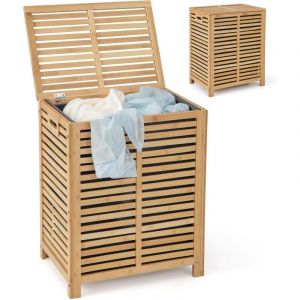 COSTWAY Panier à Linge 80L en Bambou, Corbeille à Linge avec Couvercle, Sac à Doublure et Poignées, 50 x 35 x 62 cm, Naturel