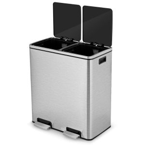Coastal Double Waste Bin - 2x30L - Poubelle intérieure amovible - acier inoxydable - 58,5 x 32 x 65 cm - Silver