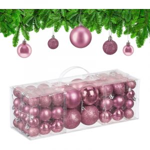 Relaxdays Boule de No&euml;l, lot Pratique de 76, en Plastique, pour d&eacute;corer Votre Sapin comme il se Doit, Rose