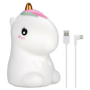 Goobay Veilleuse à LED en forme de licorne, idéale pour aider à s'endormir, lumière d'allaitement et décoration de chambre d'enfant, lumière blanche chaude, 7 couleurs changeantes et 3 modes 61649